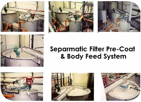 Separmatic filter pre-coat and body feed system
